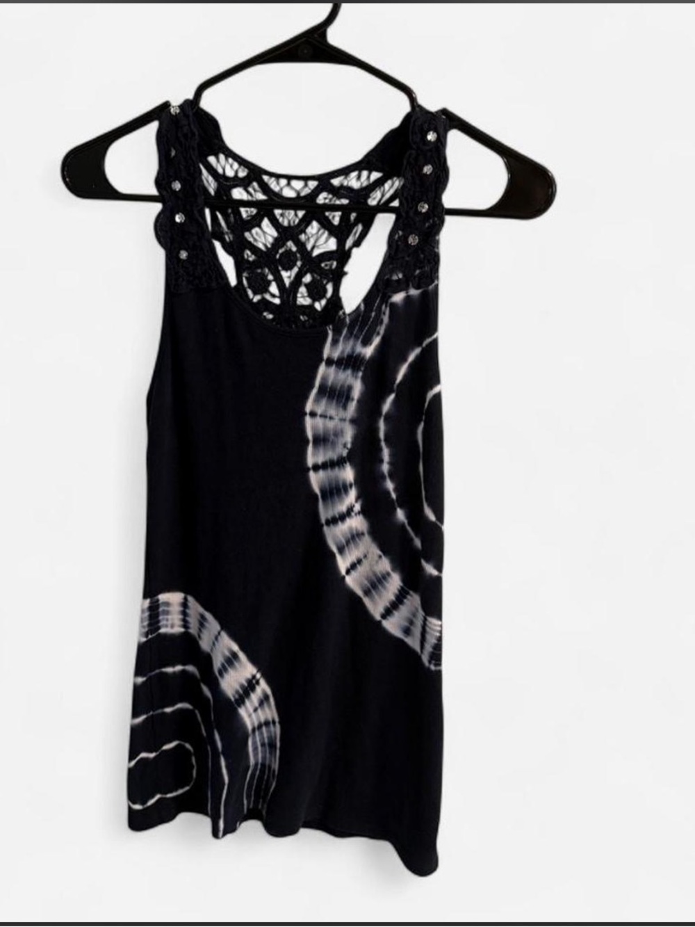 INC International Concepts Navy and White Tie-Dye Crochet-Back Tank